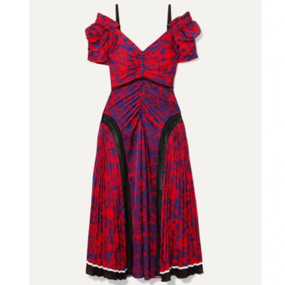 Self-Portrait Red Off-Shoulder Midi Dress - Picture 1 of 2